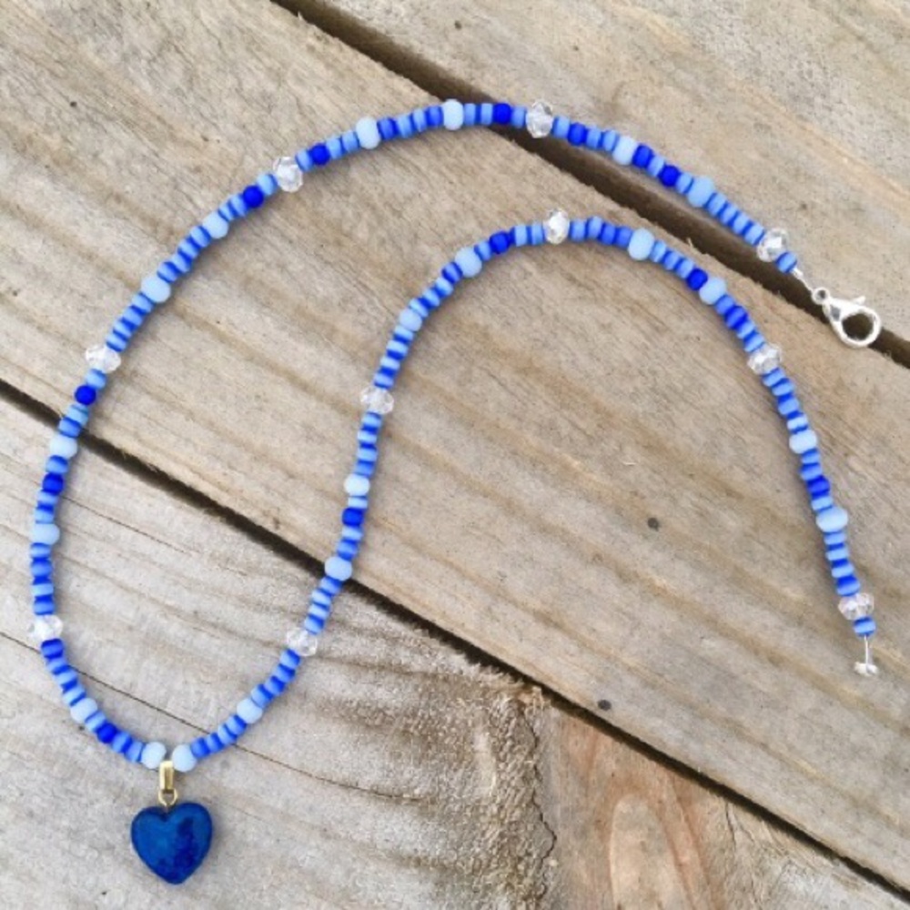 SOLD Cats Eye and River Stone Heart Necklace
